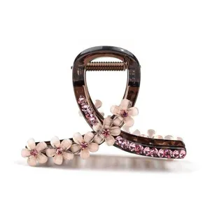 Morsetto per capelli floreale dolce da donna, elegante fermaglio in strass resina.