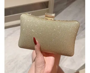 Elegant glitter evening clutch bag with sparkling rhinestone clasp for women wedding party.