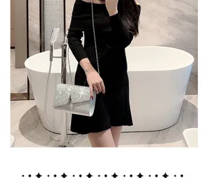 Shiny rhinestone evening bag for women, elegant clutch purse with chain for wedding and party.