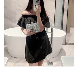 Shiny crystal rhinestone box evening bag for women luxury wedding party bridal prom clutch purse.