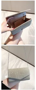 Elegant glitter evening clutch bag with chain strap for women party wedding prom handbag.