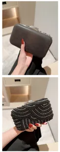 Sac de soirée noir perlé avec fermoir métallique, élégant sac bandoulière pour femmes chic.