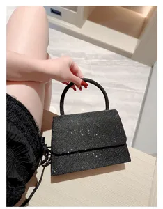 Stunning black sequin handbag for women, elegant evening party shoulder bag with top handle.