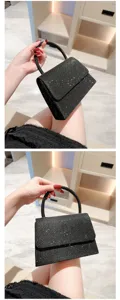 Elegant black sequin handbag for women, sparkling mini shoulder bag with magnetic snap for evening parties.