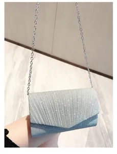 Fashion women's glitter clutch bag with chain strap elegant pleated evening dress purse