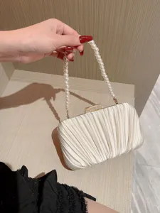 Elegant pleated evening clutch bag with pearl handle for women party wedding prom.