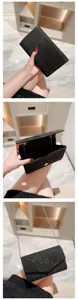 Women Black Glitter Evening Clutch Bag Pleated Crossbody Bag Designer Banquet Handbag