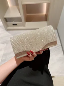 Women Glitter Pleated Evening Clutch Bag Shiny Wedding Party Handbag Formal Dress Purse