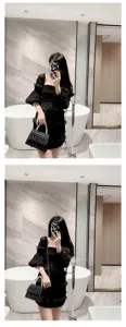 Sac de soirée noir en strass avec poignée en perles et chaîne pour femme robe élégante