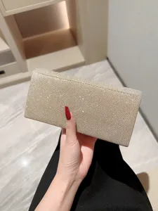 Elegant glitter gold evening clutch bag for women, sparkling prom party wedding purse.