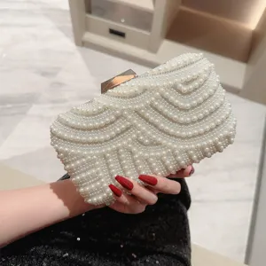 Sac de soirée en perles pour femme, élégant sac à bandoulière de mariée avec serrure métallique.