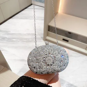 Elegant rhinestone evening clutch bag with chain strap for women party wedding.