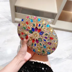 Elegant oval crystal evening clutch bag sparkling rhinestone wedding bridal party purse.