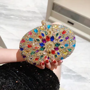 Luxury crystal rhinestone evening clutch bag for women elegant oval wedding party hand purse