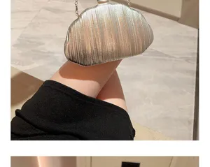 Silver pleated clutch bag for women, elegant evening party shoulder chain bag, stylish purse.