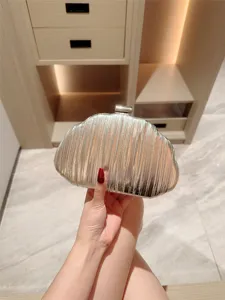 Silver metallic pleated evening clutch bag elegant wedding party dress handbag for women