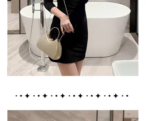 Sac à main de soirée en métal doré avec chaîne et poignée ronde pour femme fête