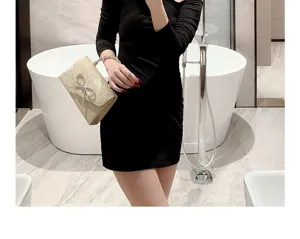 Sac de soirée scintillant avec nœud strass élégante pochette dorée pour femme fête mariage