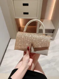 Women Fashion Evening Bag Shiny Handbag Sparkling Sequins Top Handle Clutch For Banquet Wedding Party Dress Matching Purse