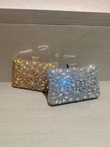 Shiny rhinestone box evening clutch bag for women, elegant diamond party wedding prom handbag.