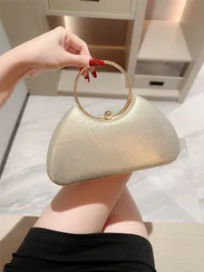 Sac de Soirée Pailleté Élégant Avec Poignée Anneau Métallique Sac à Main Bandoulière de Luxe en Polyester à Fermoir pour Mariage Banquet Femme
