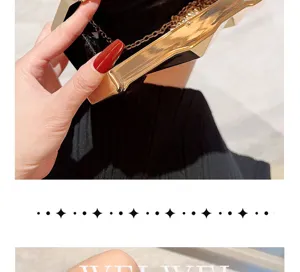 Elegant metallic evening clutch bag with chain strap, perfect for party and wedding events.