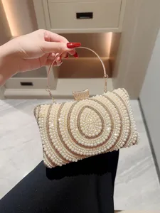 Pochette de Soirée Vintage Perlée de Perles Artificielles Luxueux Sac à Main Incrusté de Strass pour Femmes Banquet Mariage