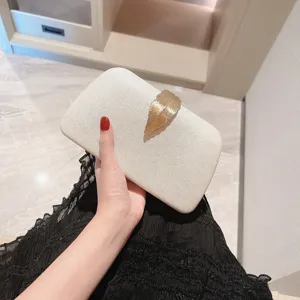 Elegant PU Women Evening Clutch Bag Luxury Metal Leaf Lock Party Handbag With Chain Crossbody Messenger Evening Shoulder Bag