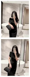 Elegant pleated evening clutch bag for women, stylish black shoulder bag with metal handle.