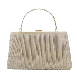Shiny pleated evening clutch bag with metal handle for women elegant wedding party purse