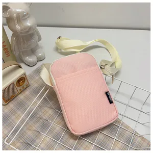 Rosa Kord Umhängetasche für Handys, lässige Schultertasche mit Gurt für Damen und Mädchen.