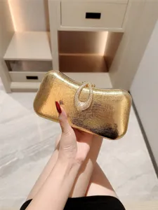 Vintage Leather Evening Bag Luxury Rhinestone Water Drop Lock Clutch Purse Elegant Gold Party Crossbody Shoulder Bag For Women