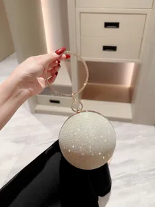 Sac de Soirée Sphérique en Tissu Pailleté de Luxe pour Femmes Incrusté de Strass Fermoir Rond Pochette de Soirée Avec Poignée en Anneau Métallique Sac de Dîner Fête