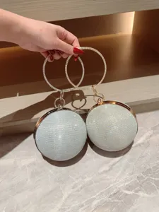 Sac de soirée rond scintillant en strass avec poignée anneau métal pour fête femme