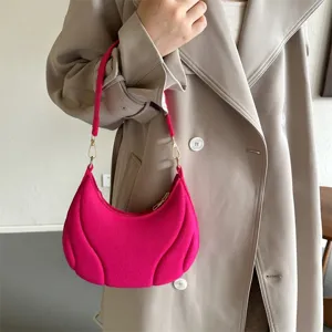 Fashion pink women underarm shoulder bag elegant crescent bag commuter chic crossbody bag