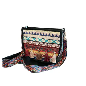 Boho tribal embroidered crossbody bag for women, fashion casual shoulder handbag.