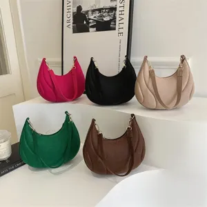 French Vintage PU Leather Underarm Bag Embossed Pleated Shoulder Bag Casual Daily Commuting Solid Color Mini Hobo Bag For Women