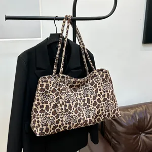 Large capacity leopard print tote bag for women casual stylish shoulder handbag daily use