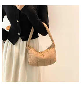 Padded Quilted Puffer Shoulder Bag Autumn Winter Cloud Handbag Casual Crescent Underarm Bag