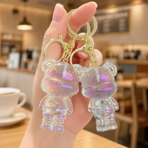 Crystal iridescent bear keychain cute acrylic couple bag pendant charm keyring accessory gift