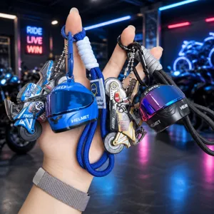 Creative motorcycle helmet keychain set cool metal mini bike pendant bag charm gift accessories