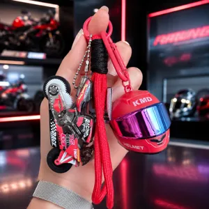 Creative motorcycle helmet keychain backpack pendant, stylish mini racing bike toy gift.