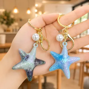 Ocean iridescent starfish keychain, acrylic summer fresh bag pendant and student accessory.