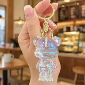 Transparent iridescent bear keychain cute acrylic bag charm gold hardware accessory pendant