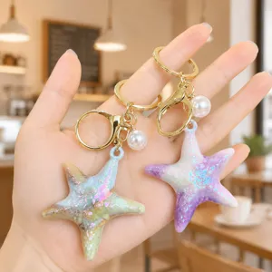 Creative ocean colorful starfish keychain acrylic summer fresh pendant student bag charm