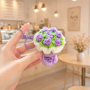 Portachiavi bouquet di rose all'uncinetto fatto a mano grazioso ciondolo zaino in lana lavorata