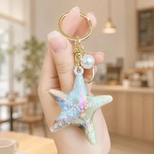 Ocean iridescent starfish keychain acrylic cute aesthetic bag charm summer accessory gift