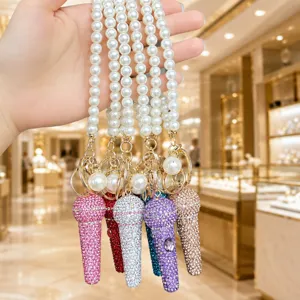 Strass microfoon sleutelhanger parel kralen tas hanger luxe sprankelende charm design.