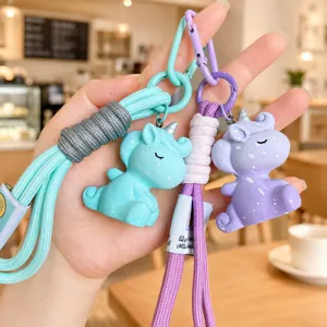 Cute Cartoon Resin Gradient Unicorn Keychain For Girls Bag Pendant Colorful Braided Lanyard Phone Accessory Key Ring Charm Gift