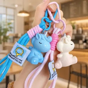 Cute cartoon resin unicorn keychain and phone lanyard pendant for cute girls bag decoration